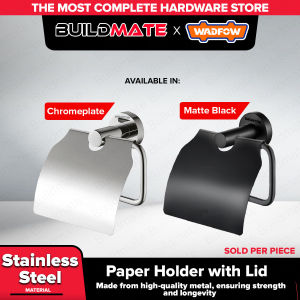 BUILDMATE x Wadfow Paper Holder with Lid Use for Bathroom Tissue & Wall Mount WZG1504 WHT