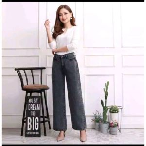 Highwaist Jumbo Kulot Jeans Wanita Loose Big Size 27-42