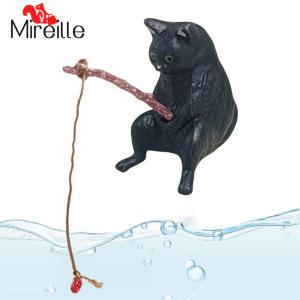 Fishing Cat Ornament Fish Landscaping Cartoon Cat Statue Fisherman Figurine Cat Home Car Interior Decoration