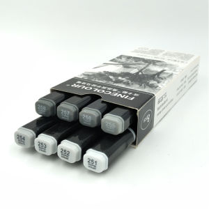 Finecolour 8 สี แปรงขนนุ่มสองหัว สเก็ตช์มืออาชีพ หมึกแอลกอฮอล์ ชุดสีเทา เครื่องหมายศิลปะ EF102