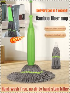 Highly Efficient Dehydration Bamboo Fiber Mop Get It Done Hanging Storage Slippers Self-twisting and Rotating