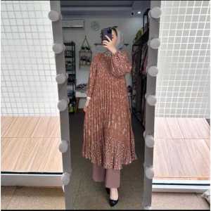 Setelan Tunik Wanita Camilla Motif Bunga Set Long Tunik Rayon Diamond Mix Celana Kulot Crinkle Kekinian