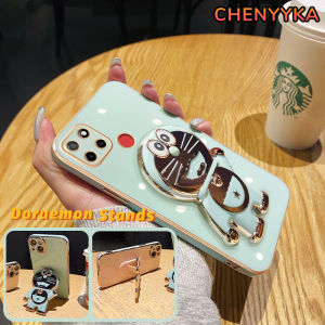 CHENYYKA Casing Ponsel untuk Realme C12 C11 2020 C15 C25 C25s Narzo 20 30A 50A Case sarung Phone Stands HP desain baru pola Doraemon lucu kartun Cases pola lapisan tipis melindungi Kesing tahan Casing guncangan Softcase