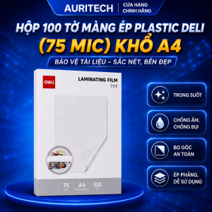 Hộp 100 Tờ Màng Ép Plastic Deli Khổ A4 (Dày 75mic) ET172-KM-01
