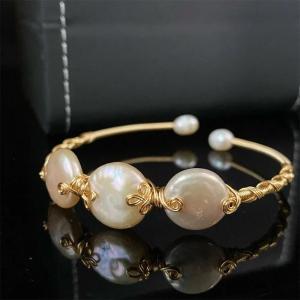100% Handmade Woven Freshwater Pearl Open Bracelet Bangles Irregular Baroque Coin Shape Beads Jewelry for Women Party Wedding H260610