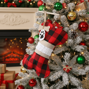 NHIH Bone Shaped Christmas Stocking Sock Pendant Cartoon 3D Dog Bone Stocking Hanging Ornament Unique Exquisite Xmas Gift Bag Home Xmas Decor