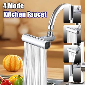 4 Modes Mechanical Faucet Kitchen 3 in 1 Flexible Faucet Waterfall Replaceable Water Tap with Spraye