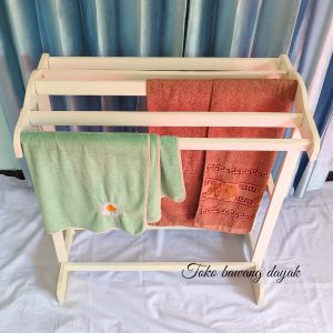 Jemuran Handuk Kayu Estetik Rak Pengeringan Gantung Baju Bayi Kamar Mandi 73x45x80cm Isi Banyak