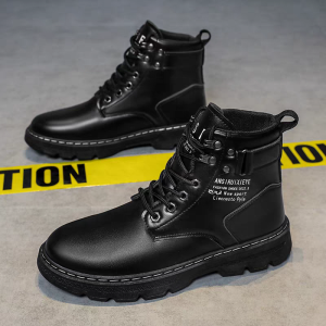Mens Black Leather Martin Boots | Anti-Slip Chunky Sole - Rainy Season & Motorcycle Ready