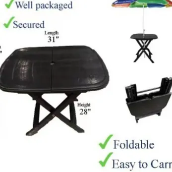 Portable Folding Outdoor Table/Dining Table Black With Umbrella Hole (8881) uniglobal ‘