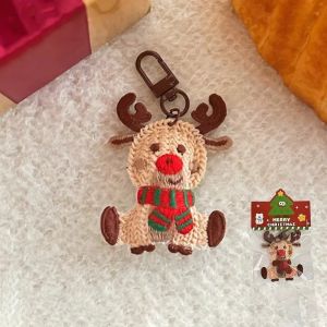 DOWNA Handmade Christmas Pendant Keychain Mini Size Cartoon Style Santa Claus Plush Toy Lovely Weave Design Elk Pendant Ornament Christmas Gift