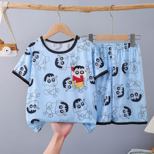ฤดูร้อนเด็กการ์ตูนกางเกงขาสั้นแขนสั้นชุดขนาดกลางขนาดใหญ่ชายหญิงบางสไตล์ชุดนอน ชุดบ้าน Childrens cartoon shorts and short-sleeved pajamas【HALOLO】