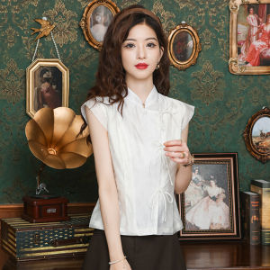 Ammin 2024 Mùa Hè Mới Của Trung Quốc Cải thiện Trung Quốc Tuyết áo dệt Của Người Phụ Nữ Cổ Điển Cardigan Nút Với Tất Cả Các Cao Cấp Cảm Giác Của Nước Ngoài phong cách Ngắn Tay Áo Blouse thanh lịch