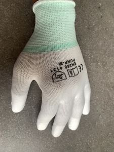 ถุงมือไนล่อนเคลือบ PU ปลายนิ้ว (คู่ละ 13บ..)ถุงมือผ้า PU ปลายนิ้ว