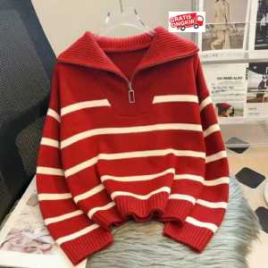 ootd style remaja hijab kekinian bahan rajut premium murah terbaru / switer wanita resleting depan