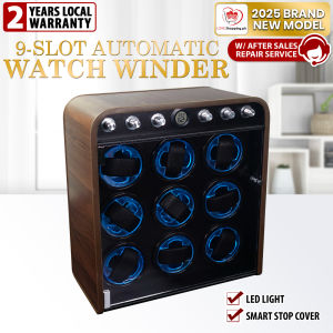 9 Slots Wooden Automatic Watch Winder with LED Light + Silent Operation & Anti-Magnetic Technology