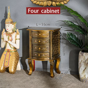 ไทยไม้เนื้อแข็งสี่หรือหกถังครึ่งวงกลมตู้เอเชียตะวันออกเฉียงใต้ลมห้องนั่งเล่นฟอยล์สีทองทาสีผนังตู้เก็บของมีลิ้นชักตู้เก็บของ