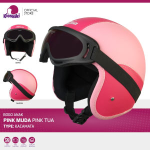 Helm Anak Bogo Retro Polos SNI 2 3 4 5 6 13 Tahun Lucu Unik Berkendara Aman Warna Pink Muda Pink Tua Kacamata