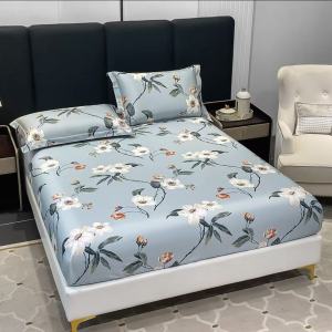 Full Garterized Bed Sheet Twin/Queen Size Mattress Protector 3 in 1 Bedsheet with Pillowcases Fitted Sheet