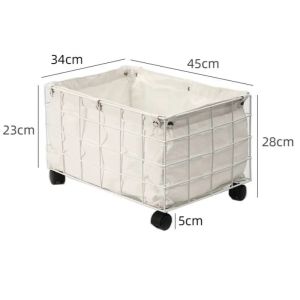 FFBH Iron Organizers Basket Living Room Movable Luxury Sundry Items Baskets Removable Multifunction Laundry Basket Household Storage 9H4B3