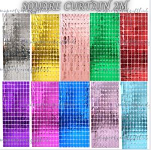 2m Party Wedding Decorations Square Metallic Foil Backdrop Curtain