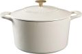 MARTHA STEWART Gatwick 7 Quart Enamel Cast Iron Dutch Oven Professional Pro Chef Kitchen Cooking Pot Linen White with Gold Knob. 