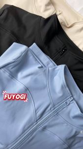FUYOGI White Jacket Short Sleeve Workout Zipper Sports Yoga Gym Quick Dry Tight Fitting