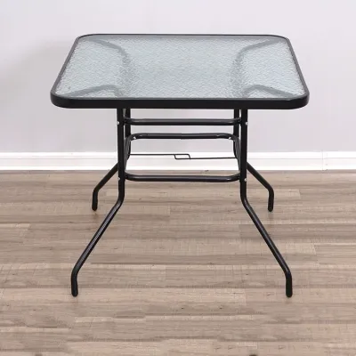 KIMDELIN Outdoor Coffee Table Patio Round Bistro Table Metal Frame Tempered Glass Top for Balcony Backyard Lawn Balcony Pool
