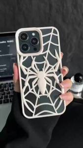 Ốp điện thoại họa tiết nhện trắng thiết kế rỗng cho iPhone 16 15 13 14 12 11 Pro Max 16e 16 Plus chất liệu TPU mềm tản nhiệt tốt
