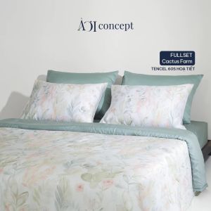 Bộ Chăn Ga Gối 5 Món Lụa Tencel Size 2m2x2m và 2mx2m Nhiều Hoa Văn À Ơi Concept cao cấp Hàn Quốc mềm mát