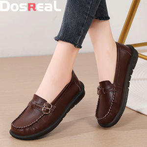 DOSREAL Plus Size White Shoes Women Slip On Doll Shoes Korean Style Leather Women Flat Shoes Loafers Ballet Shoes Retro Shoes for Women