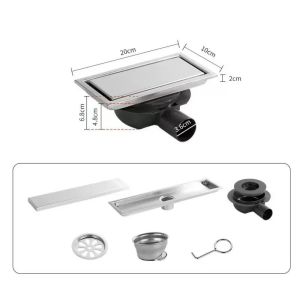 MUKANG Anti-odor 50mm Linear Shower Drain 20/30/40/50Cm with Sliding Connector Stainless Steel Anti Odor Linear Drain Easy Installation Invisible Design Tile Insert Side Outlet Floor Drain Bathroom Shower Room