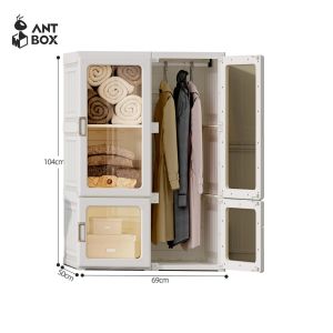 ANTBOX Lemari Pakaian Susun Transparan 6 Box 1 Gantungan Baju Lemari Pakaian Serbaguna Minimalis