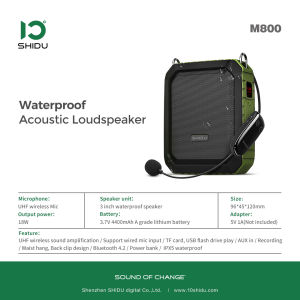 SHIDU M800 UHF Wireless Voice Amplifier for Teacher Portable Voice Amplifier Microphone Speaker for Teacher IPX5 Waterproof Bluetooth Speaker Support TF Card USB Flash Drive Play MP3