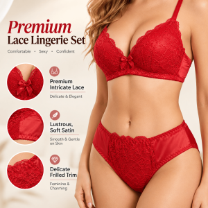 Red Bra and Panty Set ABC Cup Push Up Wireless Lingerie Set Lucky Red Underwear for Board Exam & Wedding Bridal Party