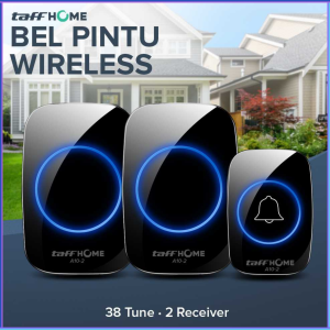 PENGIRIMAN CEPAT TaffHOME Bel Pintu Wireless Remote Doorbell 38Tune 2PCS Receiver A10 2 / bel rumah tanpa kabel yg awet wireless jarak jauh anti air yang bisa bicara otomatis waterproof nada assalamualaikum dengan suara keras pintu