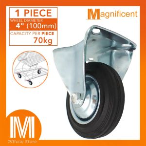 Fixed Rigid Type With Hood Black Rubber Wheel Casters 4 inches for Industrial Automotive Medical Equipment