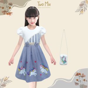 Two Mix Dress Anak Perempuan Little Pony Digital Print Bonus Tas Cantik 1-12 Tahun 4252