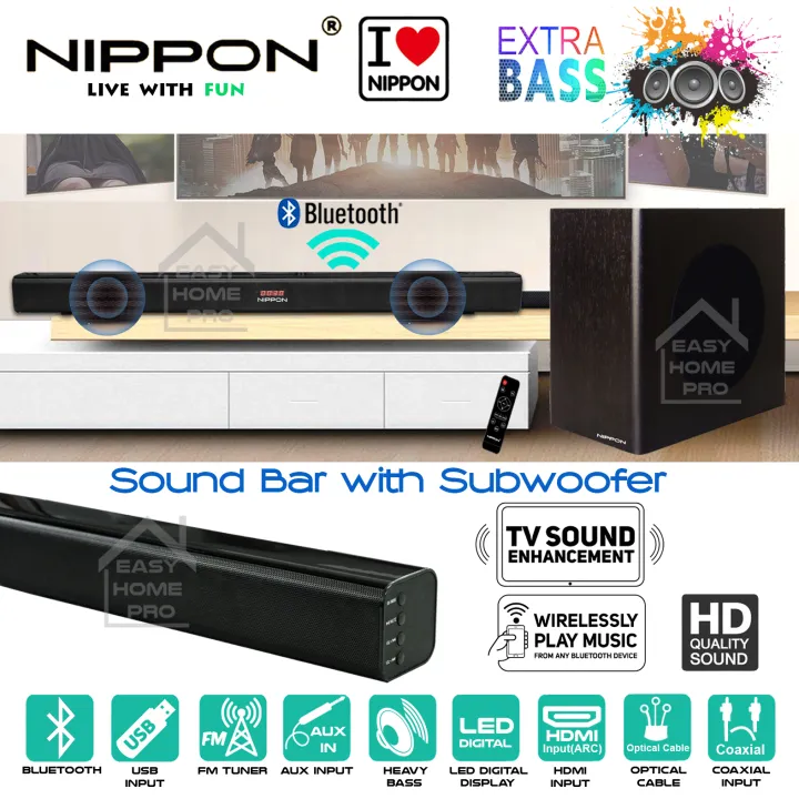 Nippon NSB-SW420TUB TV Soundbar Sound bar Home Theater Wired/Wireless Bluetooth Audio Speaker with USB/FM Tuner/Bluetooth/HDMI INPUT/OPTICAL INPUT for