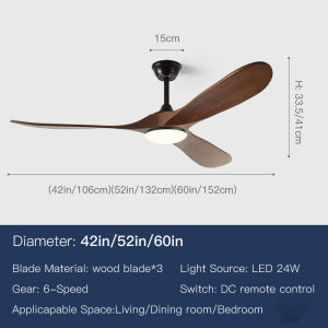 42 52 Inch Ceiling Fan 110-240V With LED Light DC Industrial Wooden Remete Control Vintage for Residential Garage Kitchen