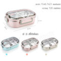 intime กล่องข้าวสแตนเลสเคลือบ เก็บอุณหภูมิ สแตนเลส กล่องใส่อาหาร Bento กล่องข้าวไมโครเวฟ 2ช่อง มีฝาล็อคแน่น ด้านในเป็นสแตนเลส. 