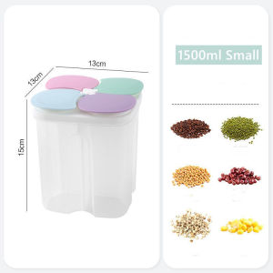 🐻DAILY2U🐻 Kitchen Cereals Storage Box Plastic 4 Grids Sealed Jars 1.5L/2.3L Food Container Moisture-proof Grain Tank Keep Fresh Box
