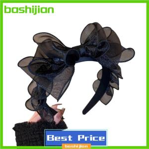 bashijian Fashion Korea Retro Black Mesh Big Bow Headband Hair Accessories Women Originality Ruffled Edge Stylist Accessories Hair Hoop