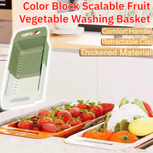 Color Block Double Layer Kitchen Storage Basket Kitchen Plastic Vegetable Washing Fruit Basket Expandable Draining Basket