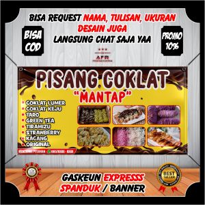 Spanduk Pisang Coklat Crispy Lumer Kekinian - Banner Jualan Pisang Crispy Lumer Coklat Desain Custom Berkualitas