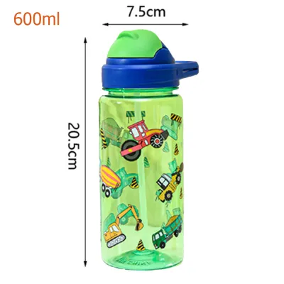 กระติกน้ำเด็ก ขวดน้ำเด็ก พลาสติกเกรด A ปลอดภัย BPA Free มีฝา 2 ชั้น ลายการ์ตูนน่ารัก ความจุ 600 ML.