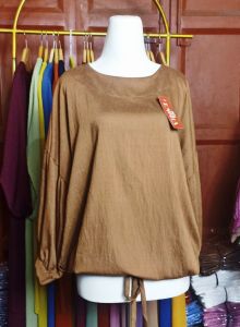 ASMORA Blouse Jumbo Polo linen Ld 120 cm Atasan  Serut Bawah Over Size