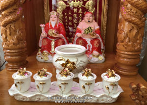 Bộ tượng 2 Ông Thần Tài Thổ Địa bằng đá đỏ nhiều cỡ cao 16-20cm