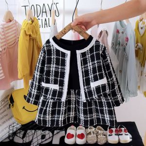(KIDSFO-61) - Dress Bayi Overall 2in1 Perempuan Tweed Hitam Putih