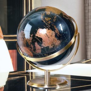 [KuLeyp]20/23cm Black Gold Rotating Globe English Home Office Decoration European Style Light Luxury Creative Crafts Ornament Globe